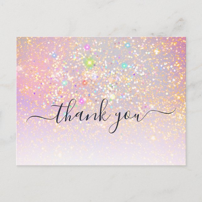 Holographic Glitter Glam Elegant Sparkle Thank You Postcard (Front)
