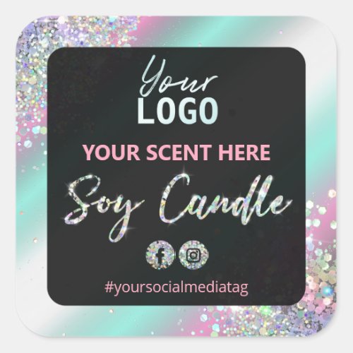 Holographic Glitter Glam Soy Candle Labels
