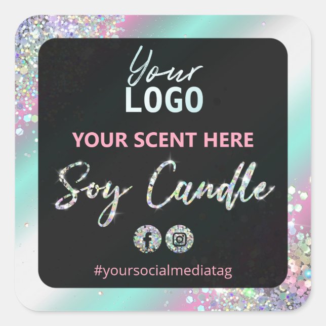 Holographic Glitter Glam Soy Candle Labels (Front)