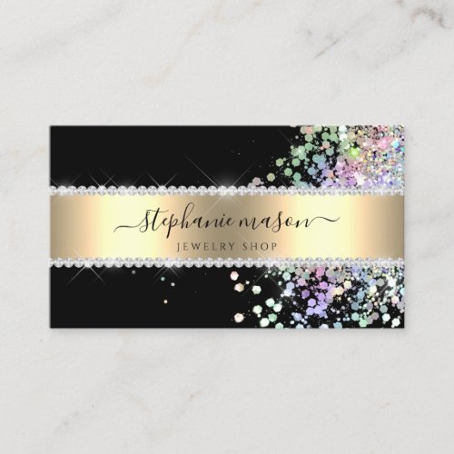 Holographic Glitter Gold Black Business Card