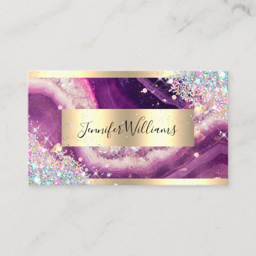 Holographic Glitter Gold Foil Purple Amethyst Business Card