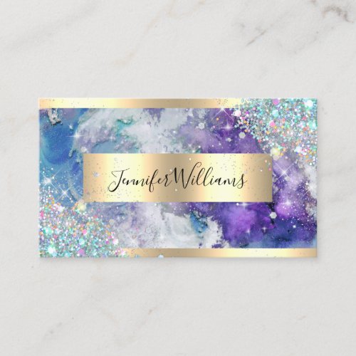 Holographic Glitter Gold Foil Purple Watercolor Business Card
