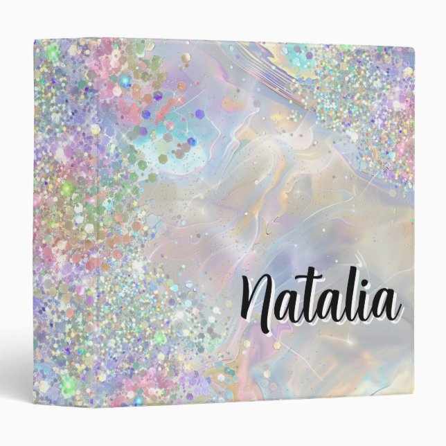 Holographic Glitter Iridiscent Opal Stone 3 Ring Binder (Front/Spine)