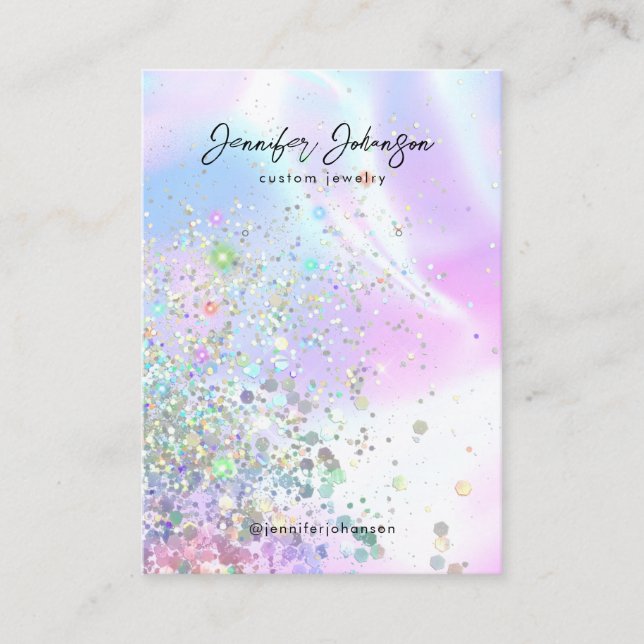 Holographic glitter jewelry holder earrings modern business card (Front)