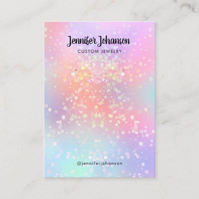 Holographic glitter jewelry holder earrings Pastel Business Card (Front)