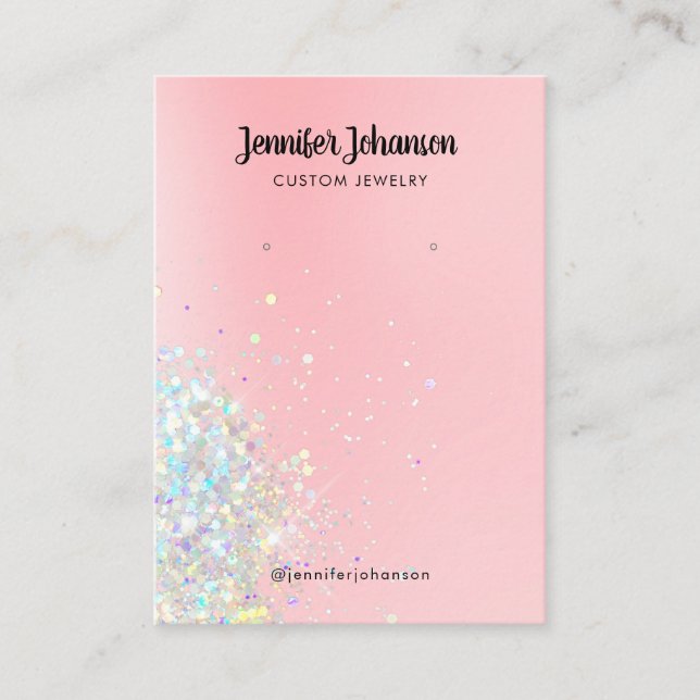 Holographic glitter jewelry holder earrings Pink B Business Card (Front)