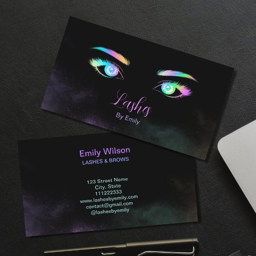 Holographic Glitter Lashes  Brows Makeup Artist Business Card