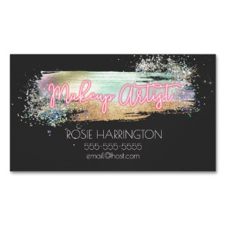Holographic Glitter Makeup Artist Business Card Magnet