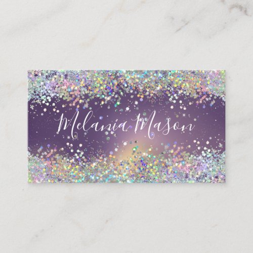 Holographic Glitter Makeup Artist Purple Elegant Business Card