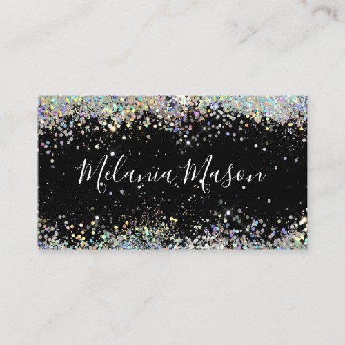 Holographic Glitter Makeup Artist QR Code Black  Business Card