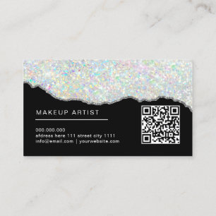 Holographic Glitter Makeup Artist Silver Black Business Card