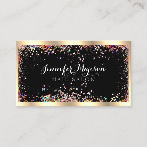 Holographic Glitter Modern Beauty Salon Gold Black Business Card