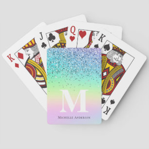 Holographic Glitter Monogram Name Femninine Custom Poker Cards