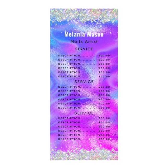 Holographic Glitter Nail Salon Price Menu Purple  (Front)