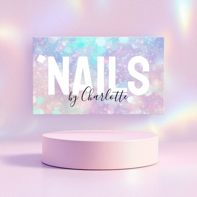 Holographic Glitter Nail Salon QR Code Business Card (Creator Uploaded)