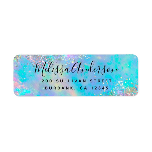Holographic Glitter Opal Iridescent Return Address Label (Front)