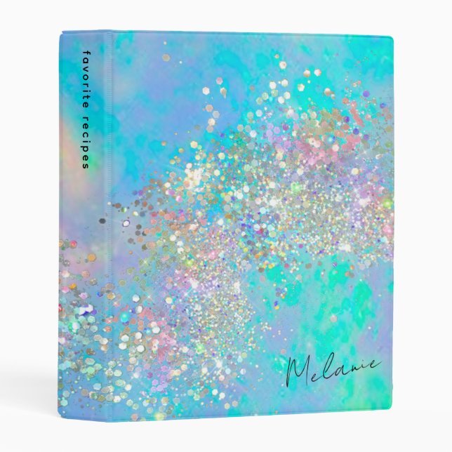 Holographic Glitter Opal Stone Name Mini Binder (Front/Spine)
