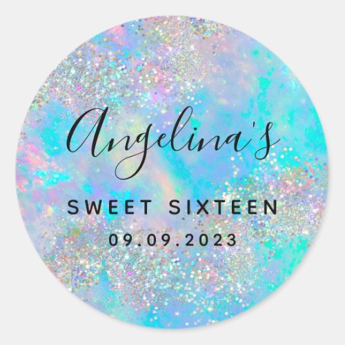 Holographic Glitter Opal Sweet Sixteen  Classic Round Sticker