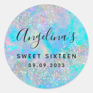 Holographic Glitter Opal Sweet Sixteen  Classic Round Sticker