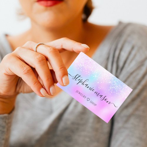 Holographic Glitter Pastel Girly Business Card
