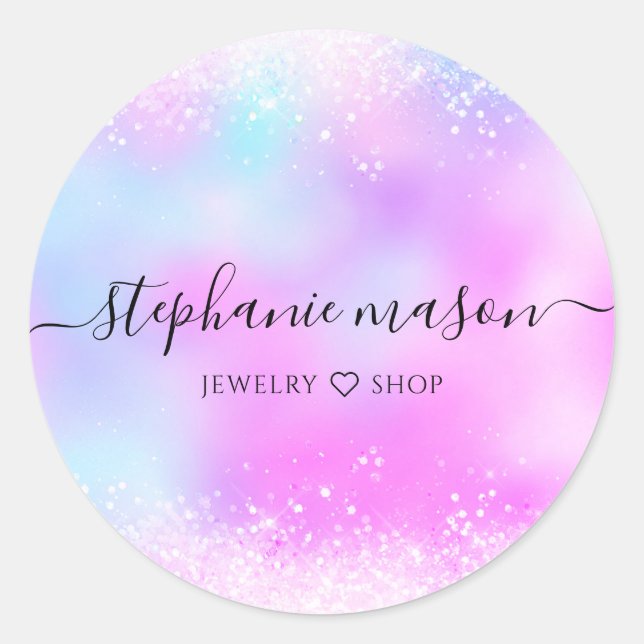 Holographic Glitter Pastel Girly  Classic Round Sticker (Front)