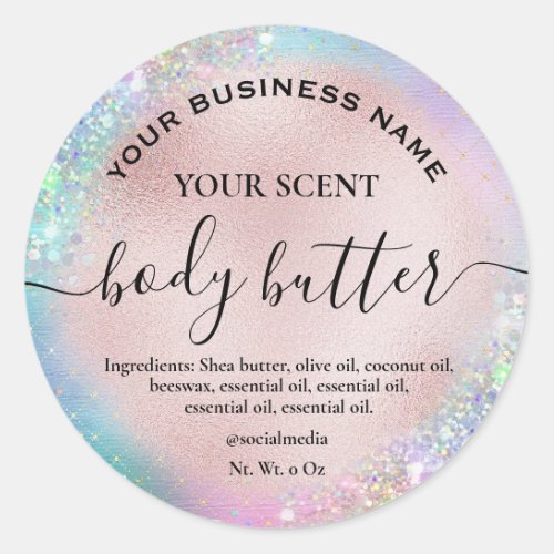 Holographic Glitter Pastel Rose Gold Body Butter Classic Round Sticker