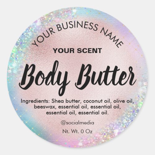 Holographic Glitter Pastel Rose Gold Body Butter Classic Round Sticker