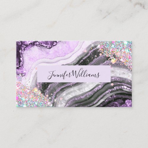 Holographic Glitter Pink Foil Purple Amethyst Business Card