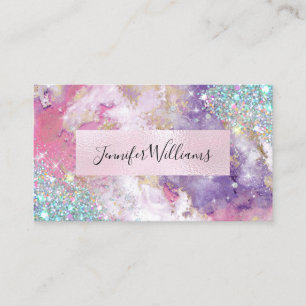 Holographic Glitter Pink Foil Purple Watercolor Business Card