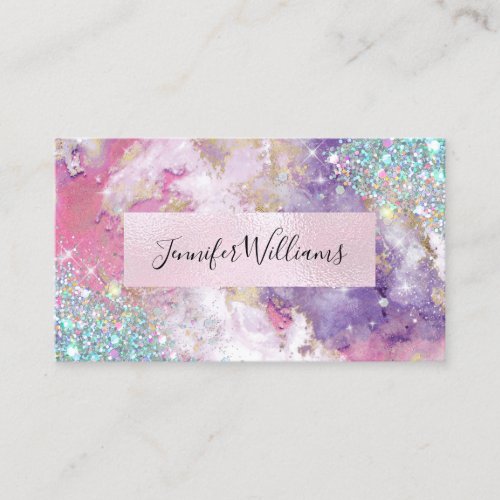 Holographic Glitter Pink Foil Purple Watercolor Business Card