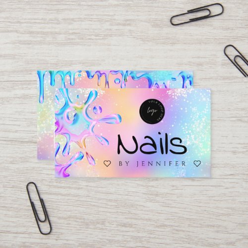 Holographic Glitter Polish Nails QR Code Logo Business Card