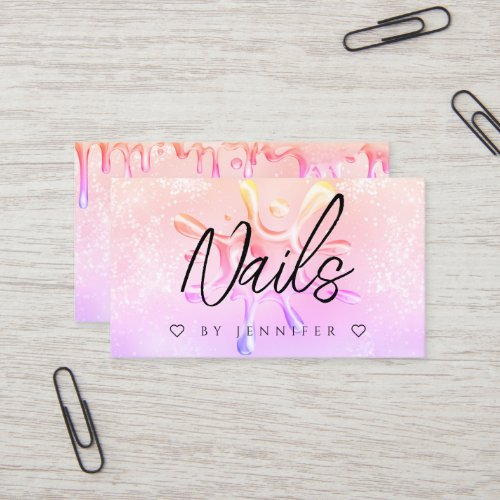 Holographic Glitter Polish Splash Drips Nails Pink Business Card