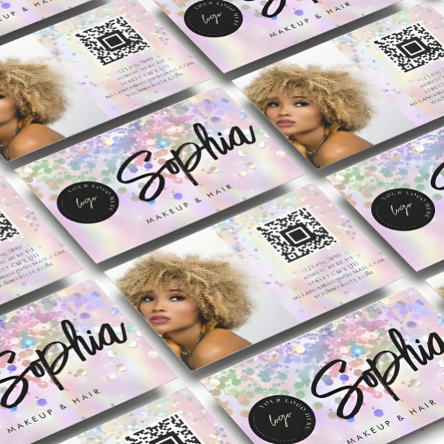 Holographic Glitter QR Code Logo Shiny Pink Beauty Business Card (Creator Uploaded)