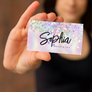 Holographic Glitter QR Code Shiny Pink Beauty Business Card