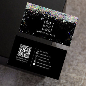 Holographic Glitter Qr Code Social Media Icon  Business Card by DesignsByElina at Zazzle