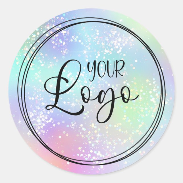 Holographic Glitter Rainbow Glam Logo Classic Round Sticker (Front)