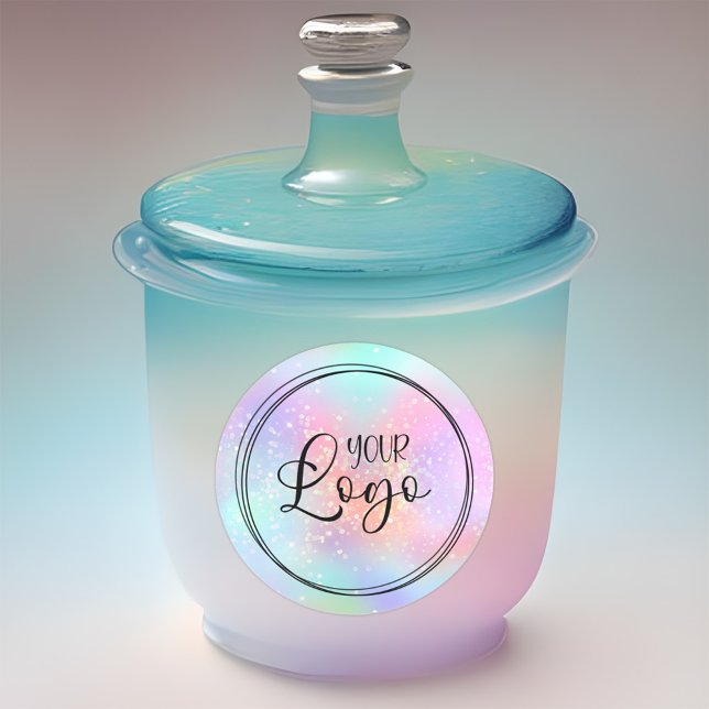 Holographic Glitter Rainbow Ombre Glam Logo Classic Round Sticker (Glittery Iridescent Colors Logo Sticker)