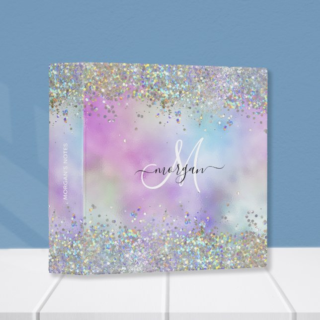 Holographic Glitter Rainbow Pastels Monogram 3 Ring Binder (Creator Uploaded)