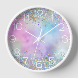 Holographic Glitter Rainbow Pastels Monogram Clock