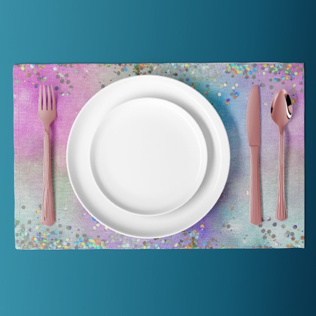 Holographic Glitter Rainbow Pastels Monogram Cloth Placemat (Creator Uploaded)