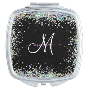 Holographic Glitter Rainbow Pastels Monogram Compact Mirror