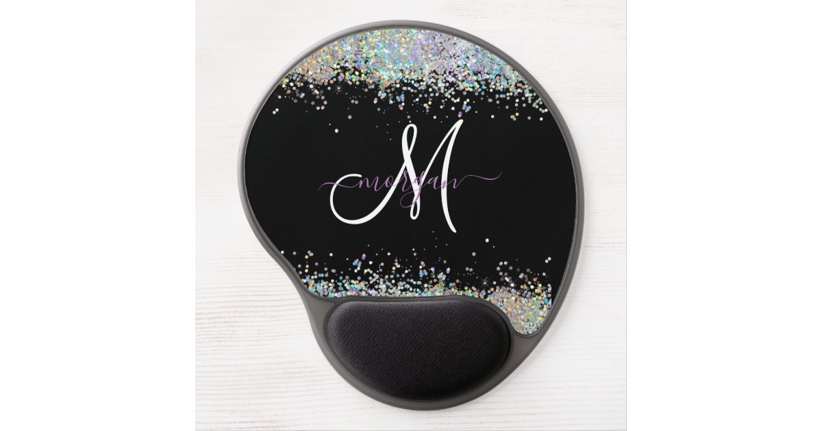 Holographic Glitter Rainbow Pastels Monogram Gel Mouse Pad | Zazzle