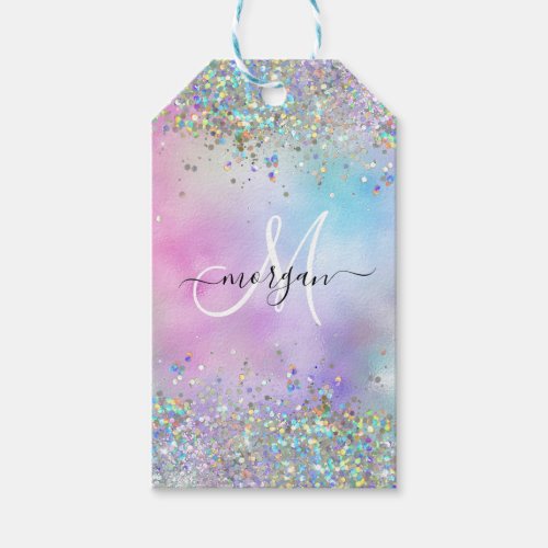 Holographic Glitter Rainbow Pastels Monogram Gift Tags