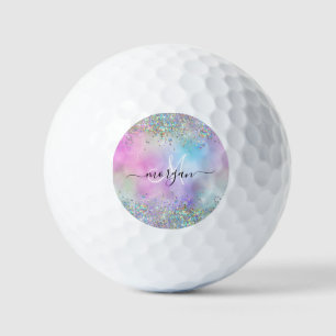 Holographic Glitter Rainbow Pastels Monogram Golf Balls