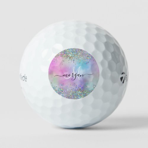 Holographic Glitter Rainbow Pastels Monogram Golf Balls