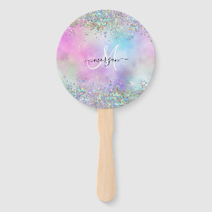 Holographic Glitter Rainbow Pastels Monogram Hand Fan