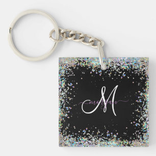 Holographic Glitter Rainbow Pastels Monogram Keychain