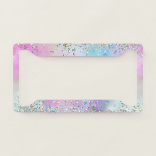 Holographic Glitter Rainbow Pastels Monogram License Plate Frame
