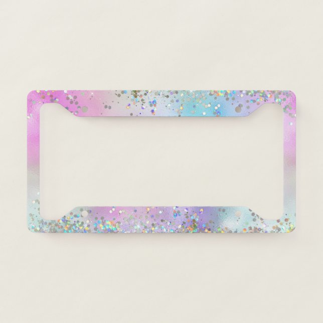 Holographic Glitter Rainbow Pastels Monogram License Plate Frame (Front)