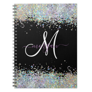 Holographic Glitter Rainbow Pastels Monogram Notebook